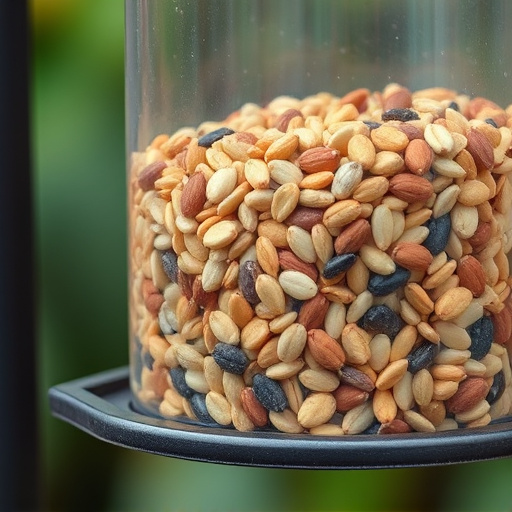 Feeder filled with mixed seeds and nuts