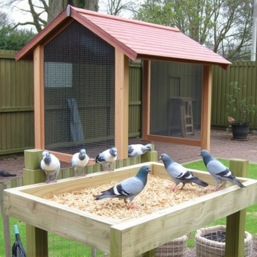Feeding area with pigeon-proof features