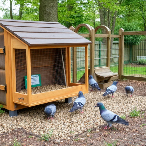 Feeding area with pigeon-proof features