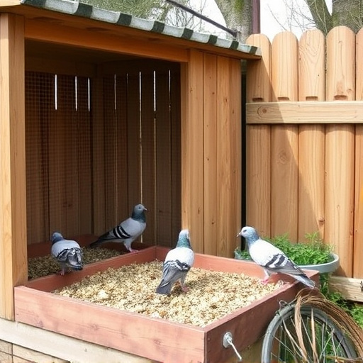 Feeding area with pigeon-proof features