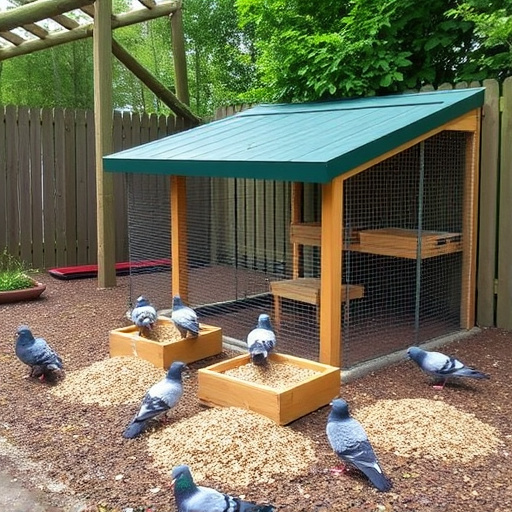 Feeding area with pigeon-proof features