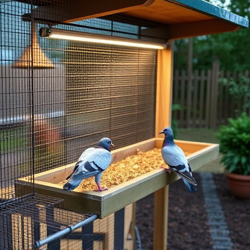 Feeding area with pigeon-proof features