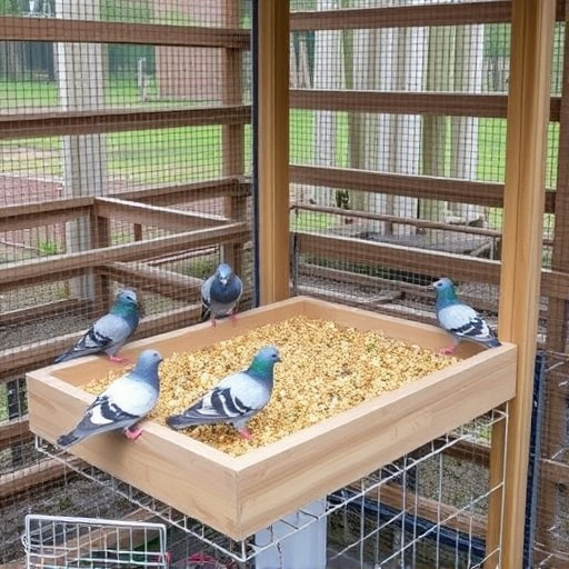 Feeding area with pigeon-proof features