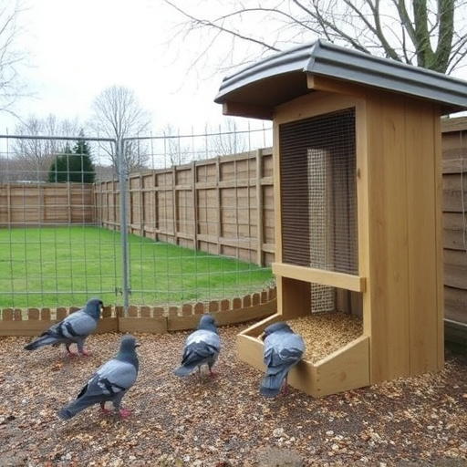 Feeding area with pigeon-proof features