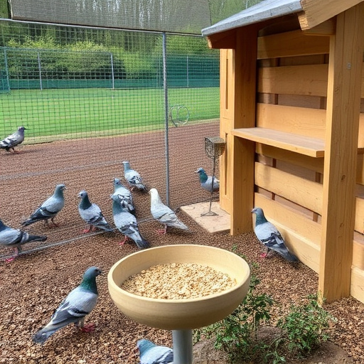Feeding area with pigeon-proof features