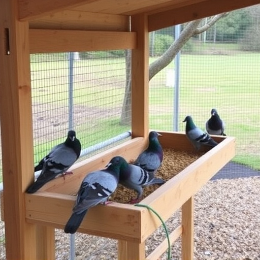 Feeding area with pigeon-proof features