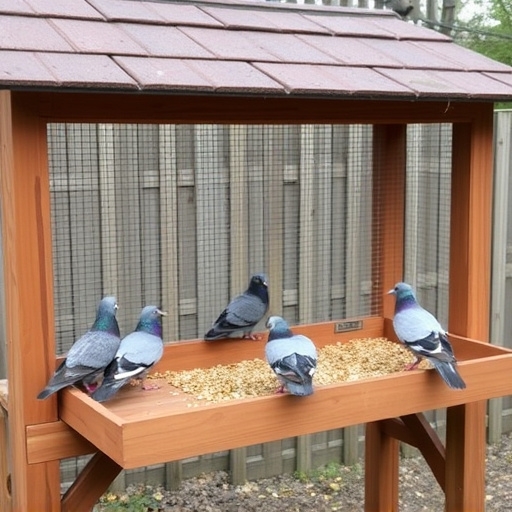 Feeding area with pigeon-proof features