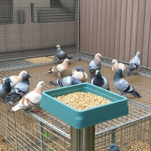 Feeding area with pigeon-proof features