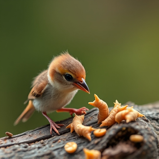 Feeding soft mealworms to fledgling