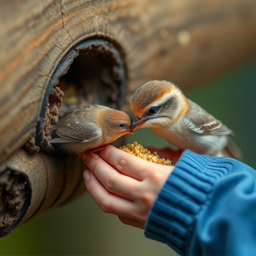 Feeding soft mealworms to fledgling