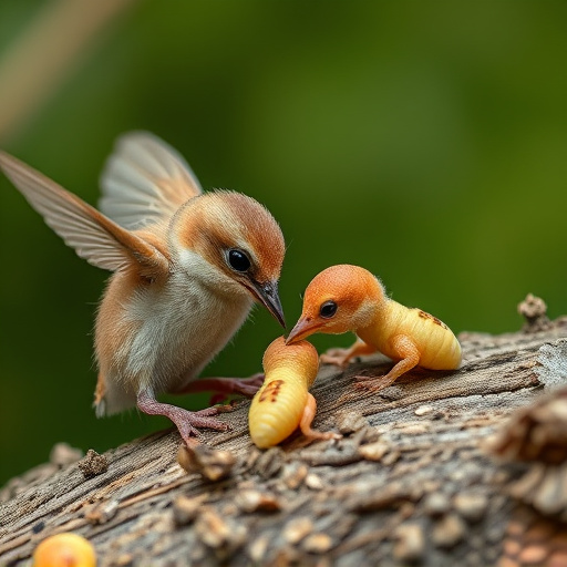 Feeding soft mealworms to fledgling