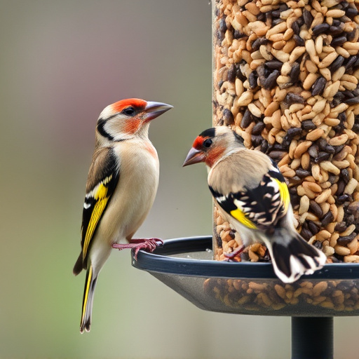 Finch eating from seed-filled feeder