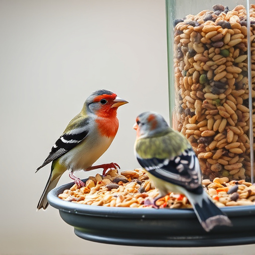 Finch eating from seed-filled feeder
