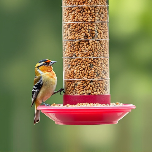 Finch on hanging feeder with tiny seeds