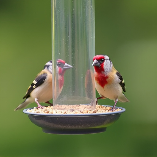 Finch on hanging feeder with tiny seeds