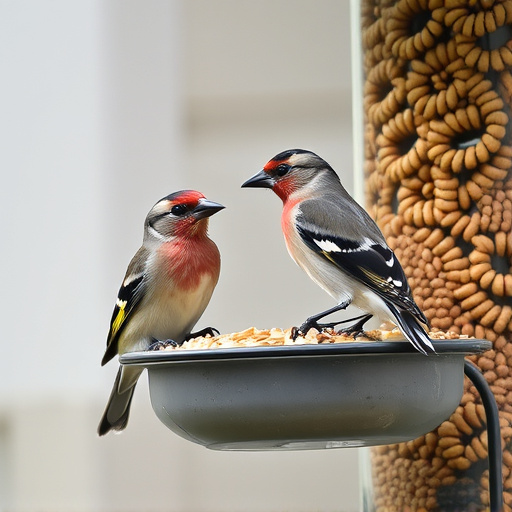 Finch on hanging feeder with tiny seeds