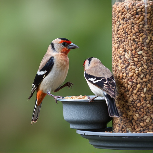 Finch on hanging feeder with tiny seeds