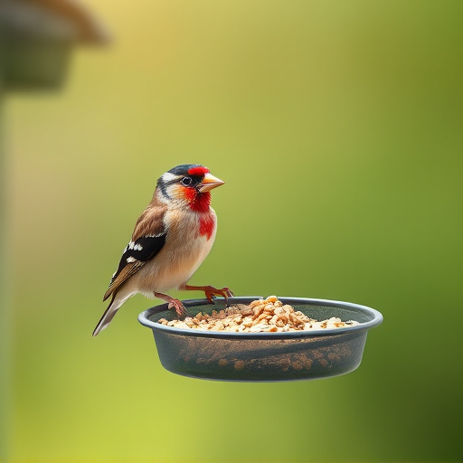 Finch on hanging feeder with tiny seeds