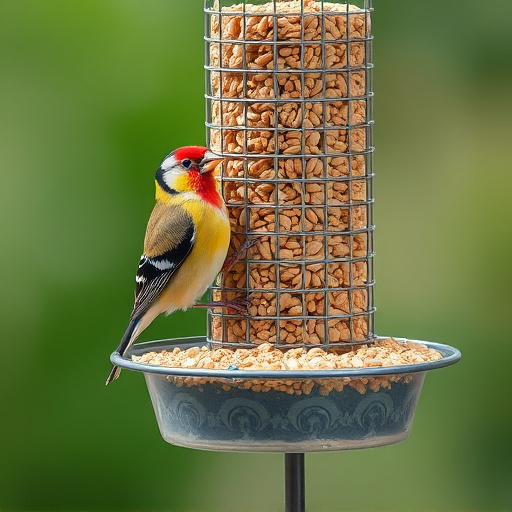 Finch on hanging feeder with tiny seeds