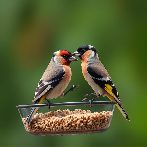 Finch on hanging feeder with tiny seeds