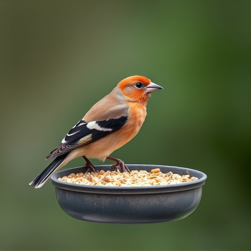 Finch on hanging feeder with tiny seeds