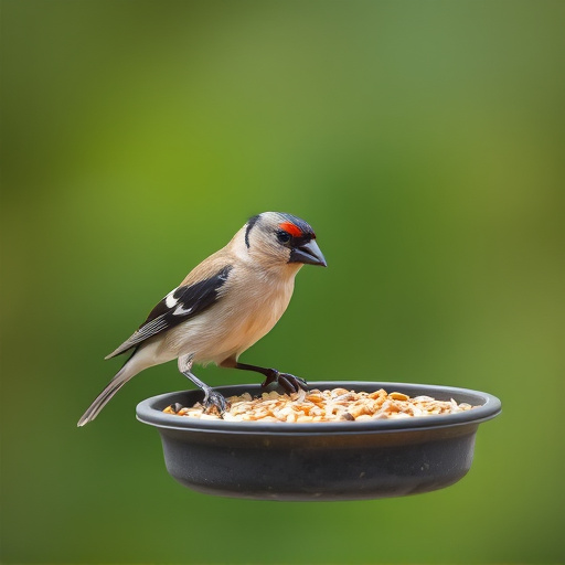 Finch on hanging feeder with tiny seeds