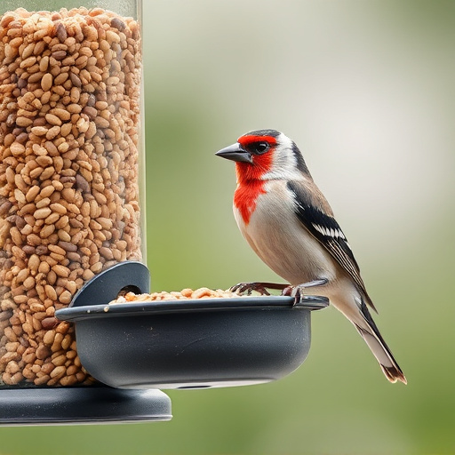 Finch on hanging feeder with tiny seeds