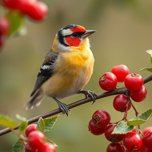 Finch perched beside berry-flavoured suet