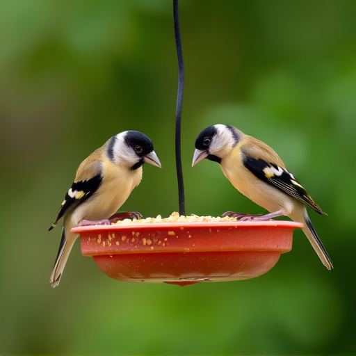 Finches eating from hanging bird table