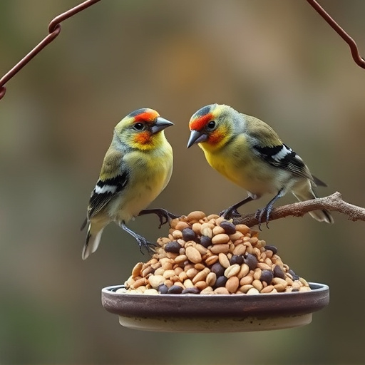 Finches eating niger seed mix
