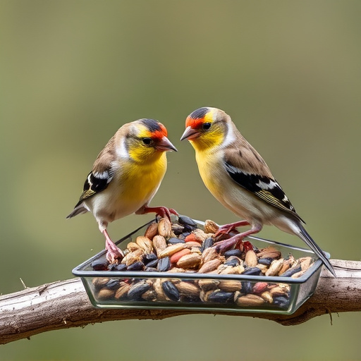 Finches eating niger seed mix
