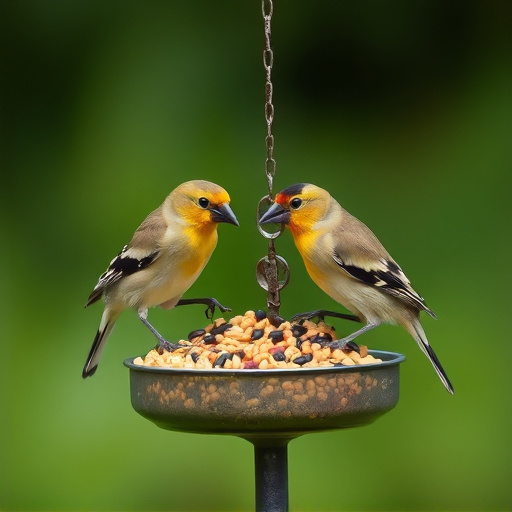 Finches eating niger seed mix
