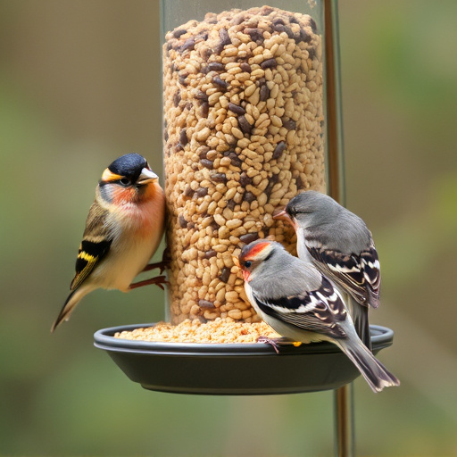 Finches feeding on nyjer seed feeder