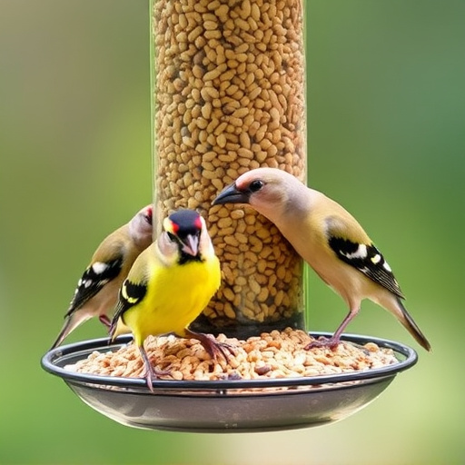 Finches feeding on nyjer seed feeder