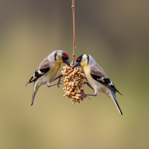 Finches pecking at niger seed mix