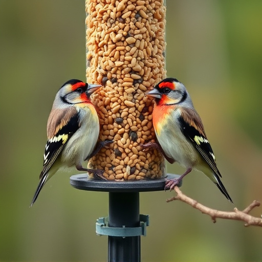 Finches pecking at niger seed mix