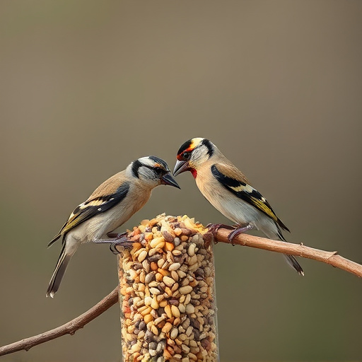 Finches pecking at niger seed mix