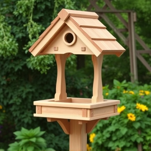 Freestanding bird table with pitched roof