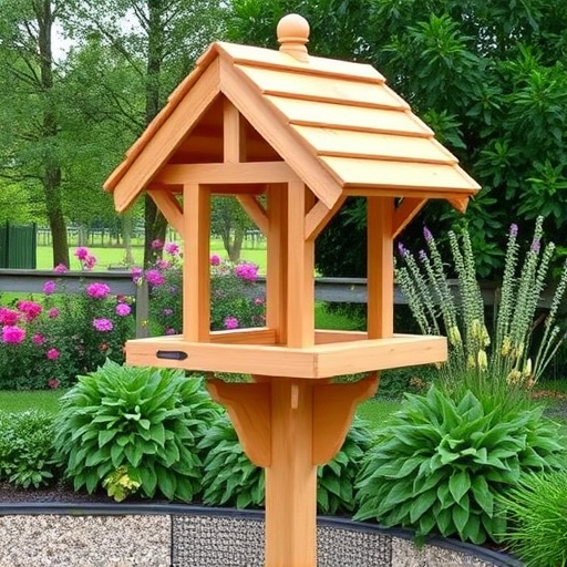 Freestanding bird table with pitched roof