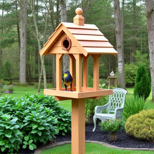 Freestanding bird table with pitched roof