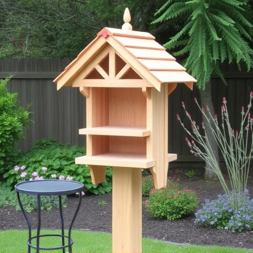 Freestanding bird table with pitched roof