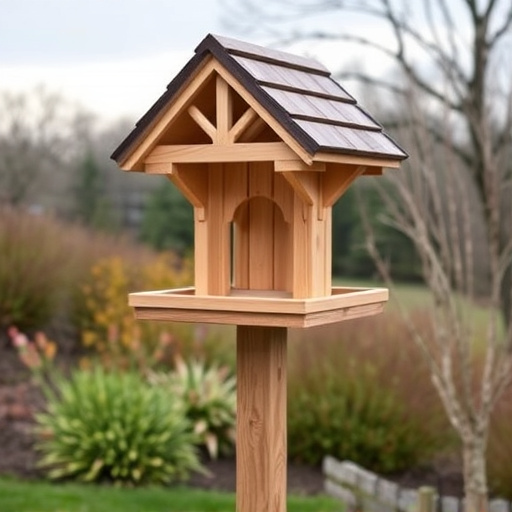 Freestanding bird table with pitched roof
