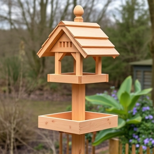 Freestanding bird table with pitched roof