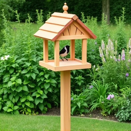 Freestanding bird table with pitched roof