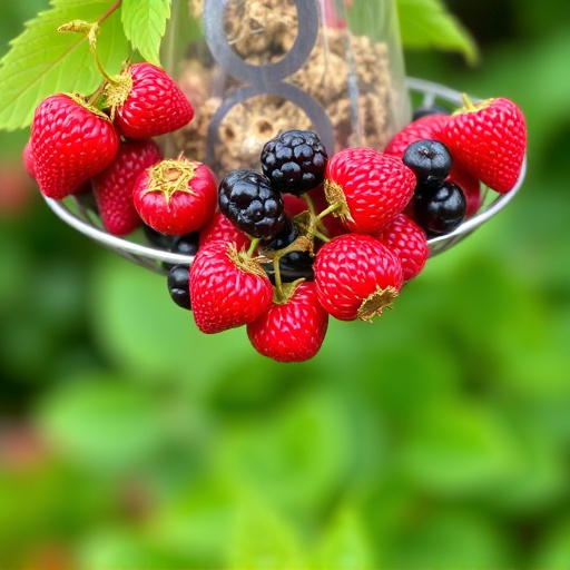 Fresh berries on garden bird feeder