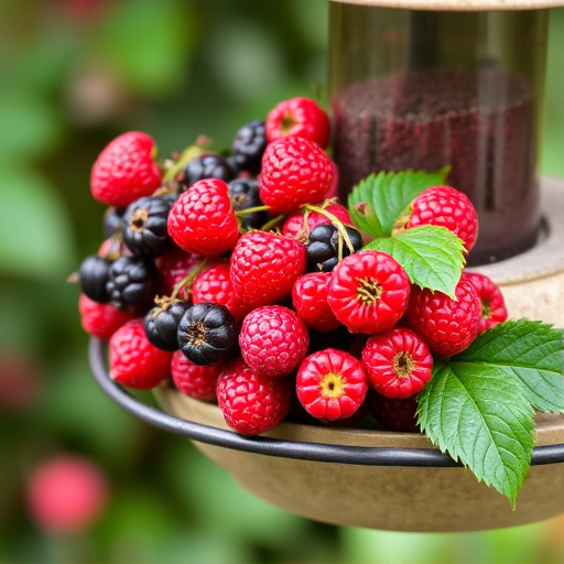 Fresh berries on garden bird feeder