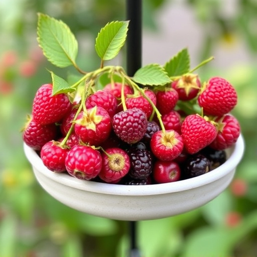 Fresh berries on garden bird feeder