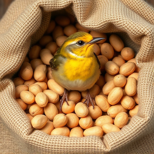Fresh bird peanuts in rustic storage sack