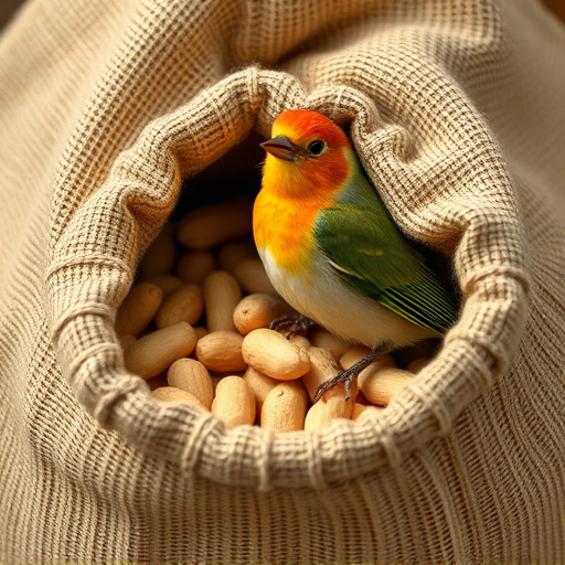 Fresh bird peanuts in rustic storage sack