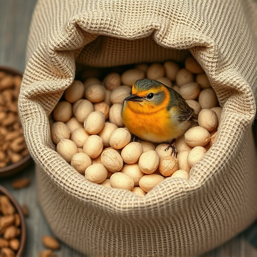 Fresh bird peanuts in rustic storage sack
